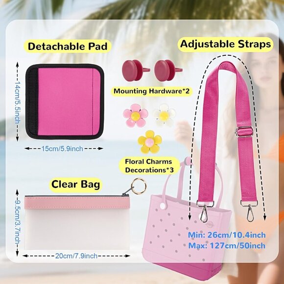 Stylish Crossbody Strap Set with Clear Organizer Pouch for B0gg Bag in Rose Red - Picture 2 of 7